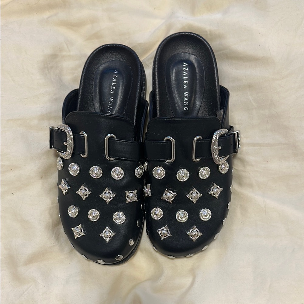 Azalea Wang Black Studded Mules